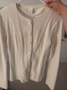 H&M Cream Textured Button-Front Women's Jacket